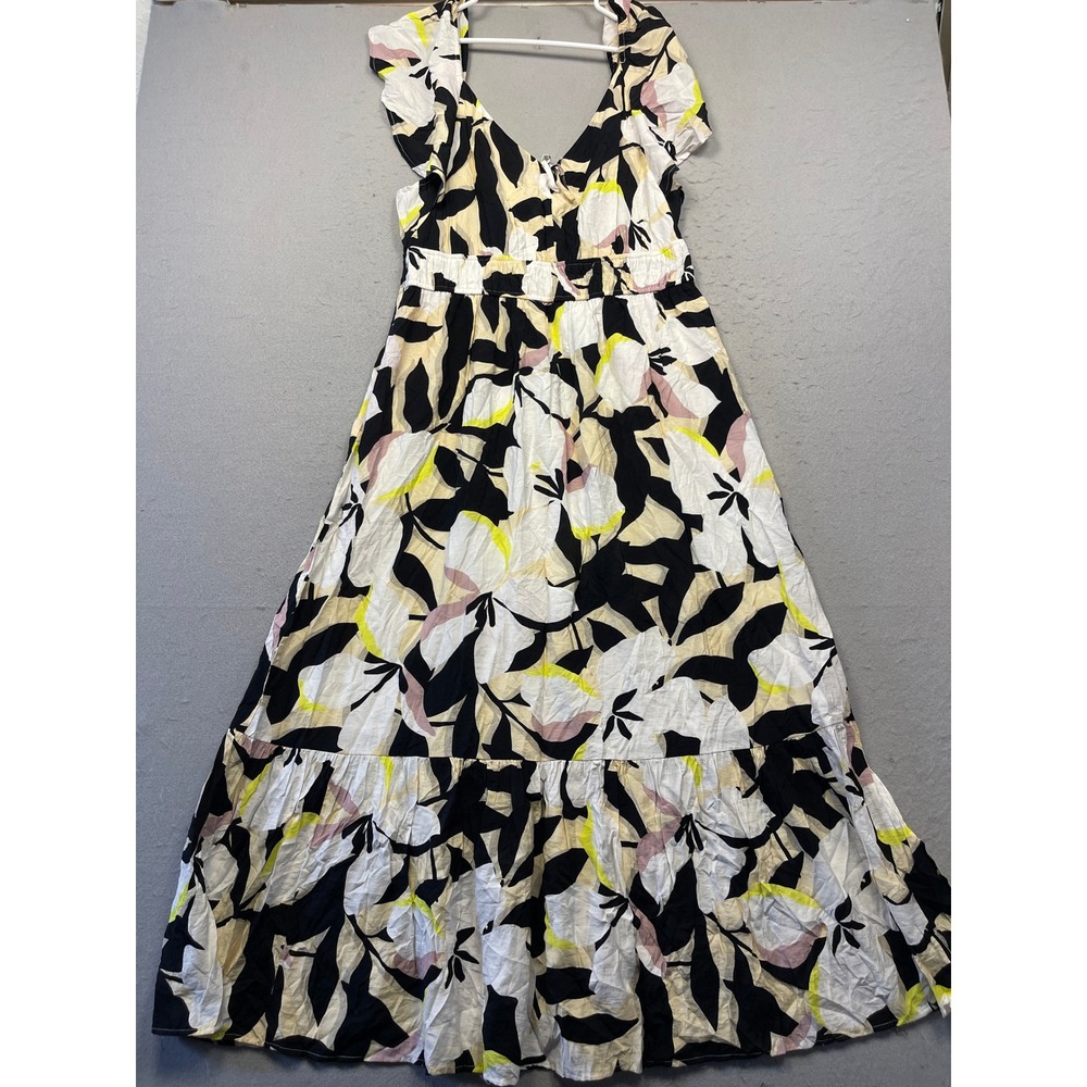 Nine West Maxi Dress Cotton Blend Floral Black Yellow XL Womens